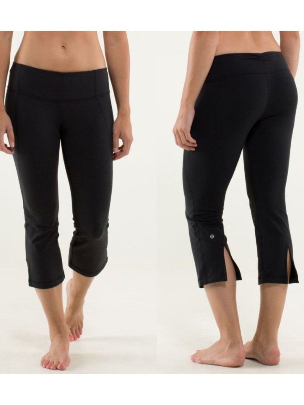 Lululemon Black Luon Mid Rise Split Calf Gather & Crow Crop